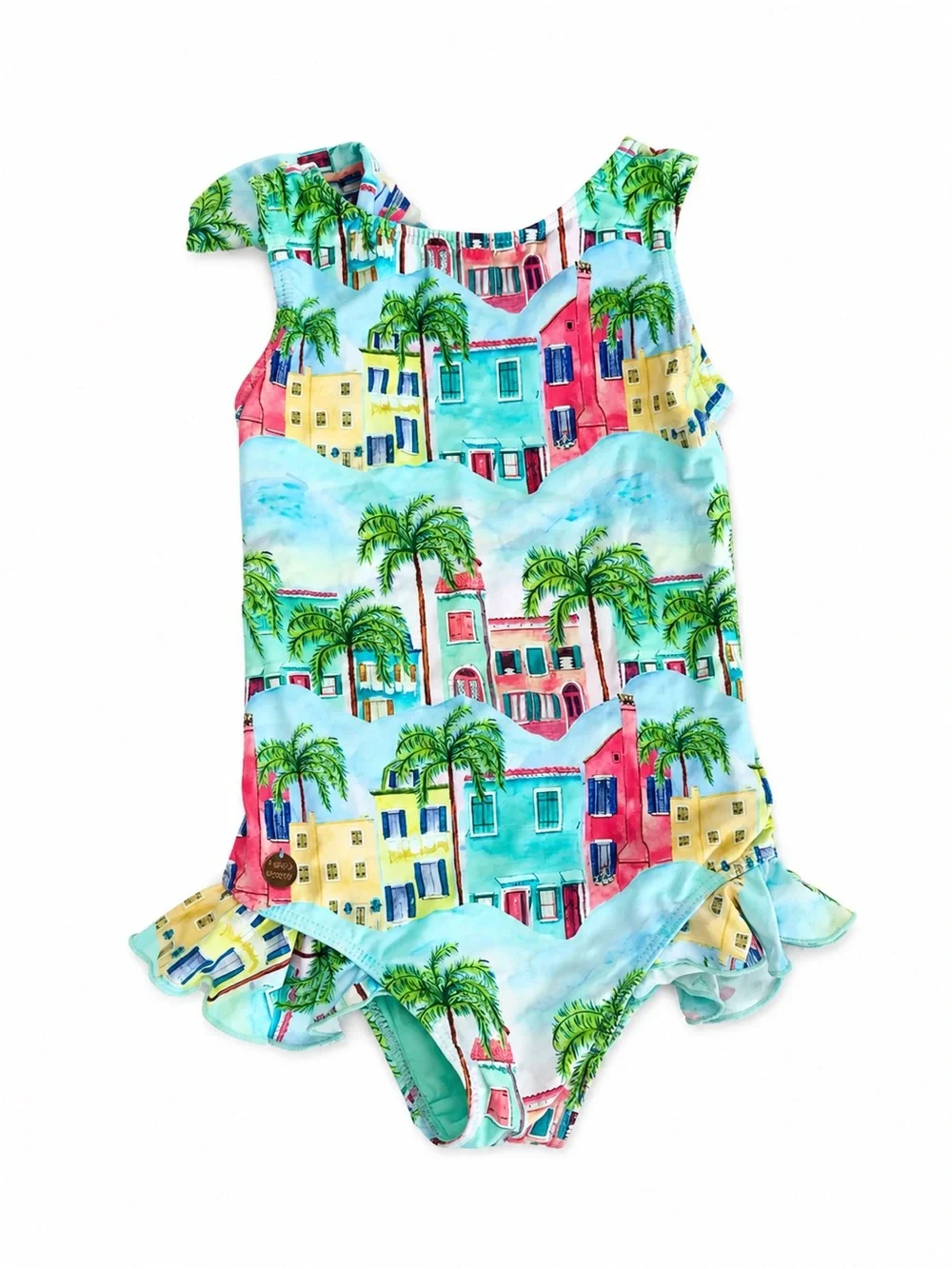 Girls' Tropical Palm Print One-Piece Swimsuit - Multi